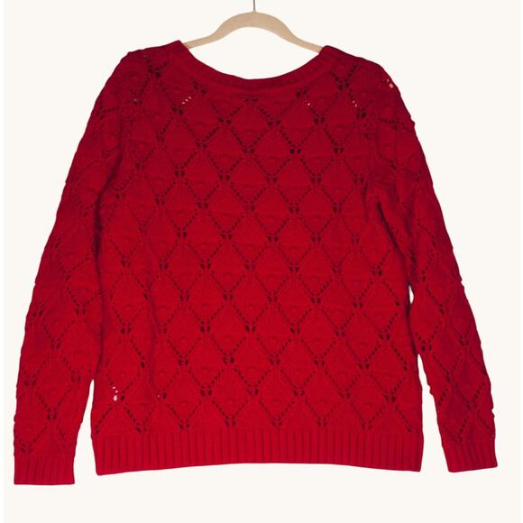 Tommy Hilfiger Sweater Womens Large Red Open Knit Diamond Cotton Casual Classic - Picture 6 of 11
